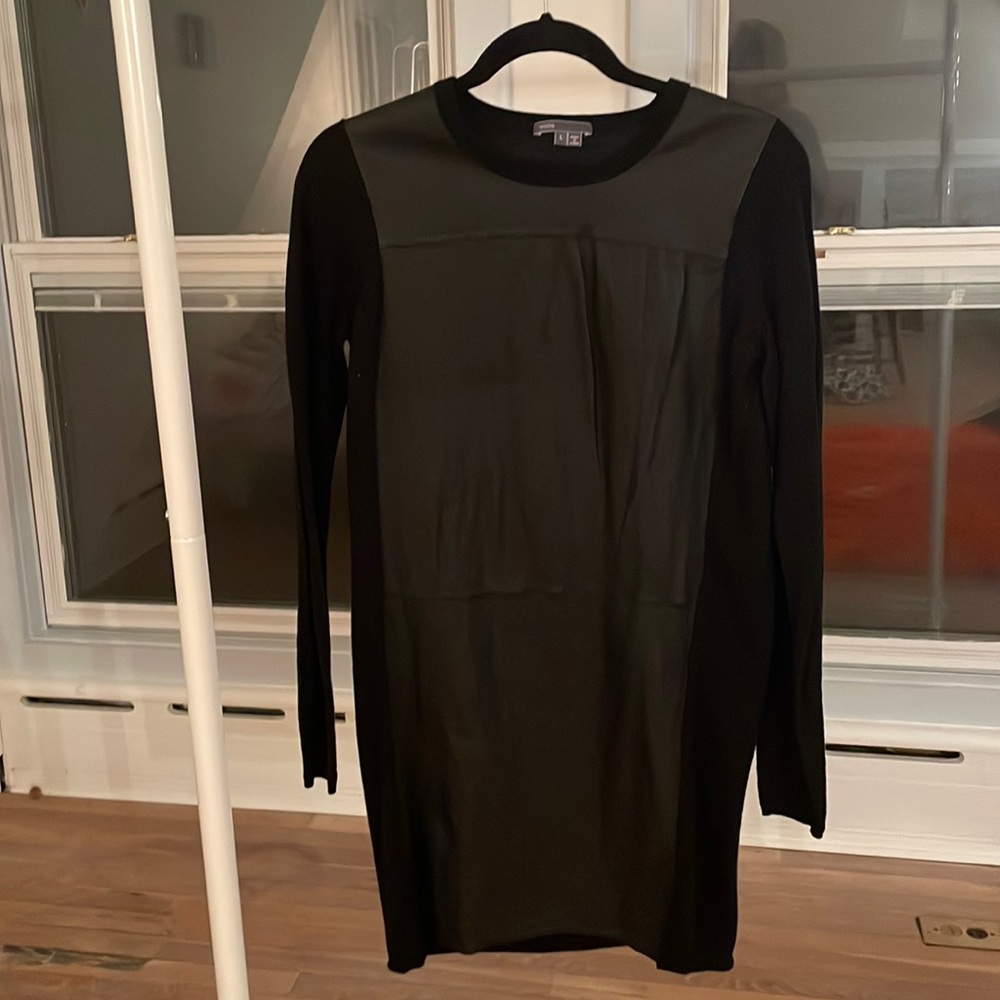 Vince, Wool dress with leather panel, size L.